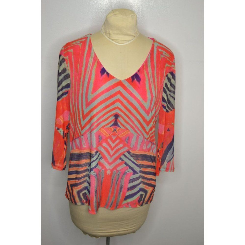 Tribal Women's Medium Long Sleeve Red Lightweight V-Neck 3/4 Sleeve Blouse